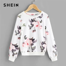 SHEIN/детская белая толстовка с цветочным принтом для маленьких девочек; топы для девочек; коллекция года; сезон весна; милый Повседневный пуловер с длинными рукавами; детская одежда