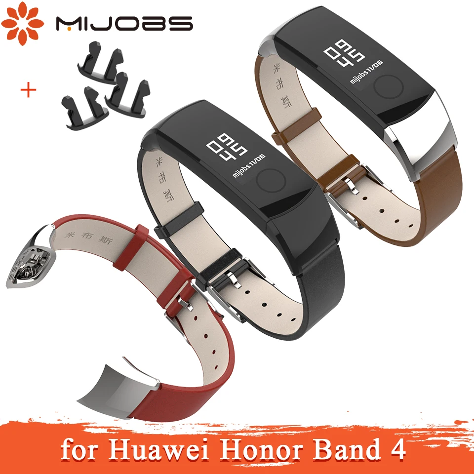 

Mijobs Genuine Leather Strap for Huawei Honor Band 4 Strap Watchband Wristband for Honor Band 4 Strap Bracelet Smart Accessories