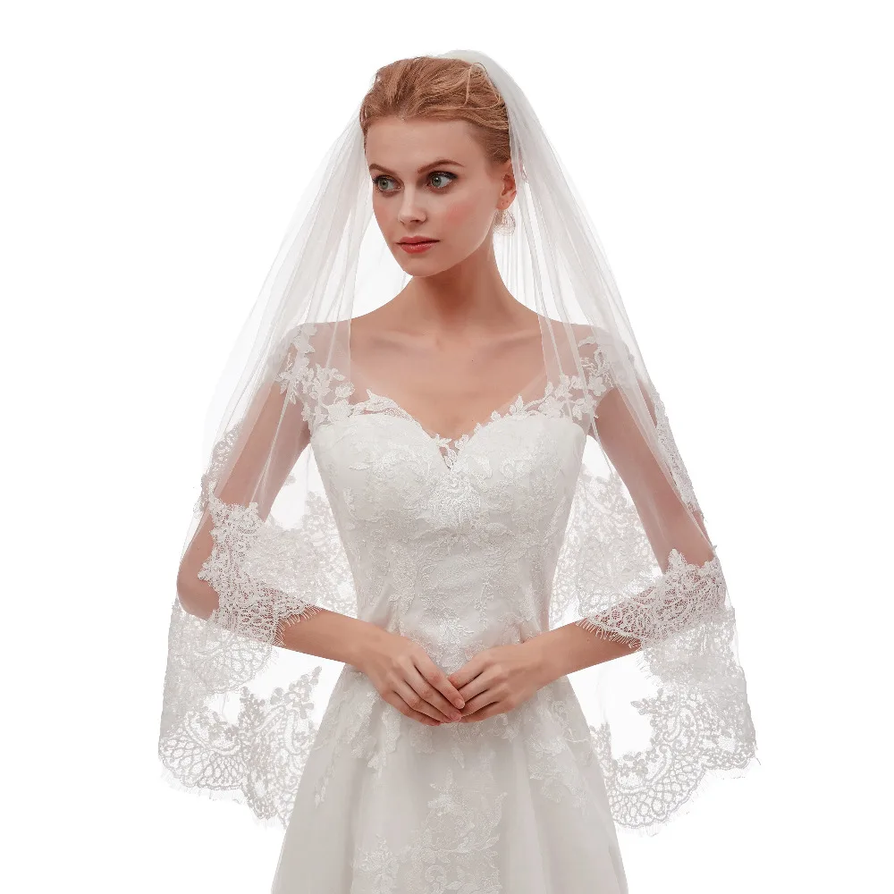 EllieHouse Women's Short 2 Tier Mantilla Lace Ivory Wedding