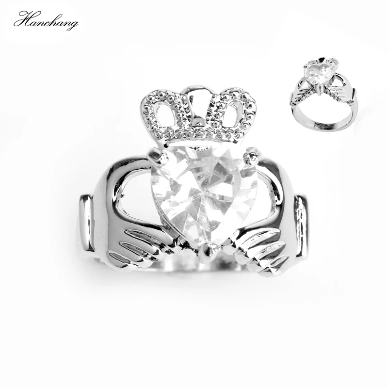 

HANCHANG Love Heart Design Crown Hand Heart Clah-Duh Claddagh Rings For Women Christmas Gift Anel Fashion Jewelry Bague Gift