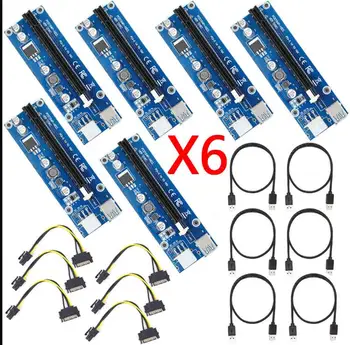 

TPFEEL 6pcs USB 3.0 PCI-E PCI Express Riser Card 1x -16x GPU Extender Card Adapter Cable 60cm 6pin 006C Riser Card