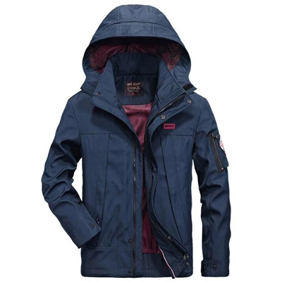 AFS JEEP Military Jacket Men Hooded Collar Mesh Liner Windbreaker Outwear Male Casual Loose Mens Jackets and Coats Big Size 4XL - Цвет: Dark Blue