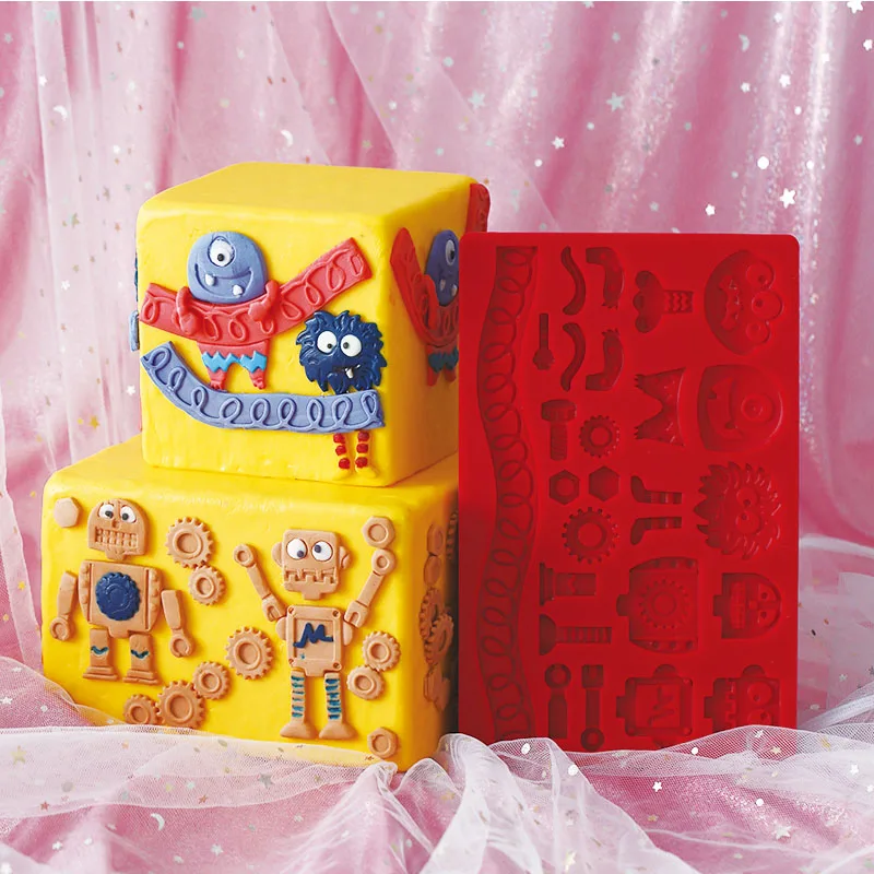 

Five-pointed Star/Robots and Little Monsters Steampunk Gears Fondant Cake decor tool Silicone Mold Chocolate Candy Clay Mold