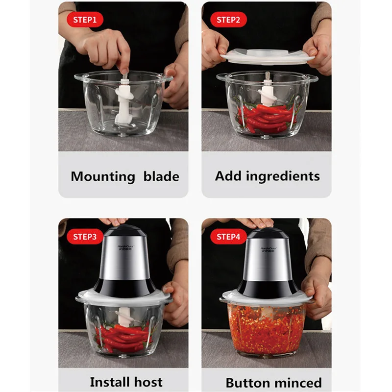 Household Food Processor Meat Kitchen Blender Stainless Steel kitchen tools Meat Grinder Chopper Electric Mincing Machine