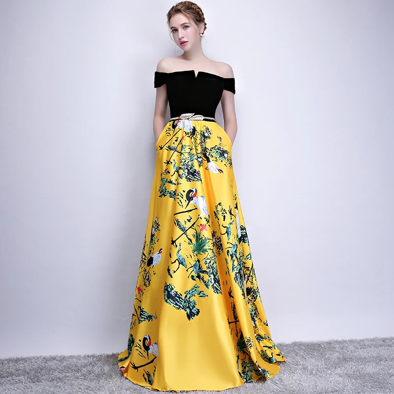 2018 New Flower Pattern Evening Dress Long Vintage Prom Party Dresses Evening Gown Women Formal Occasion Dress 2018 New Flower Pattern Evening Dress Long Vintage Prom Party Dresses Evening Gown Women Formal Occasion Dress