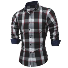 2017 Fashion Brand shirt Autumn Plaid Men Slim Dress shirt Long Sleeve Casual Social Male Shirt high quality camisa masculina YJ