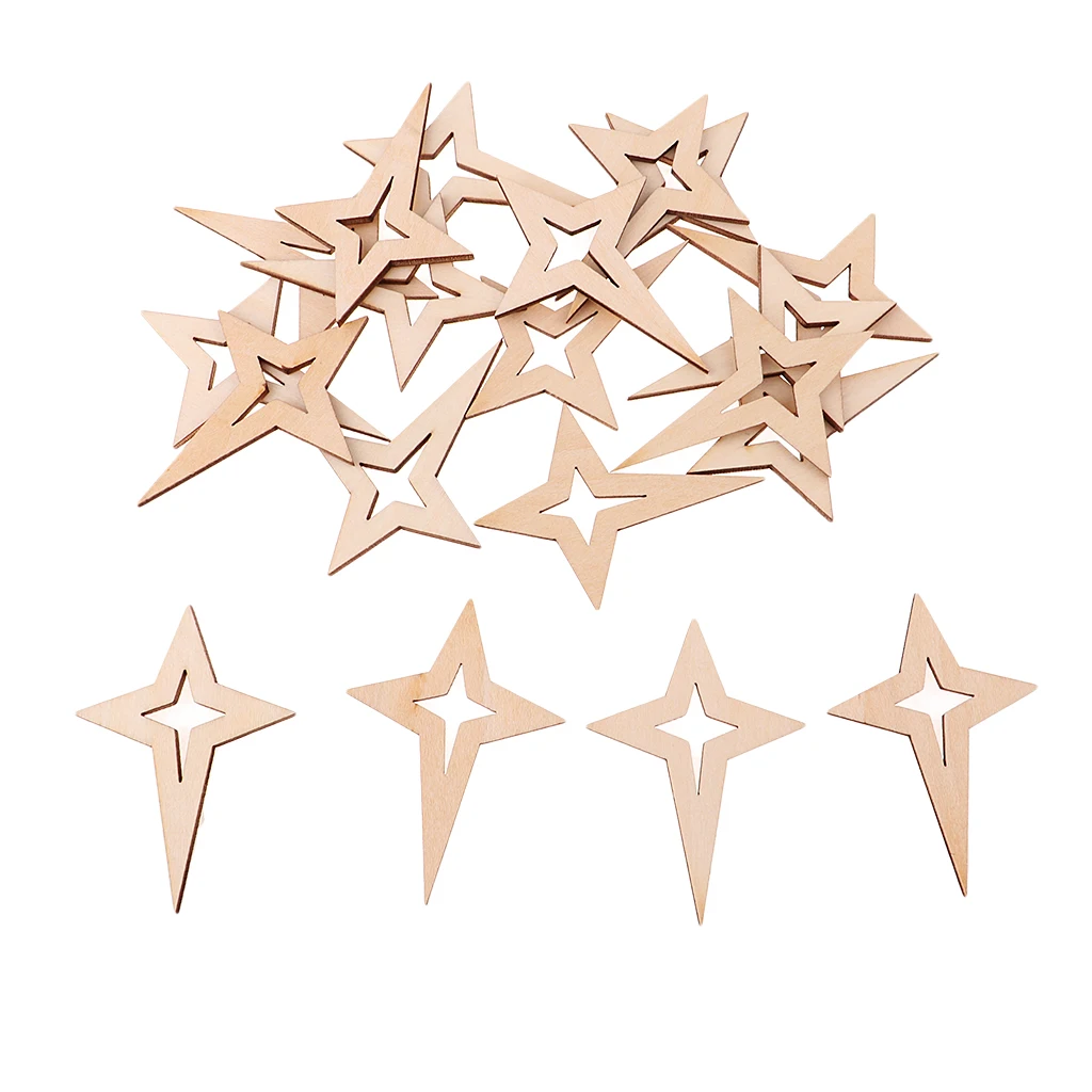 Mini Natural Unfinished Wood Hollow Star Shape Embellishments for Art DIY Crafts Scrapbooking Card Making