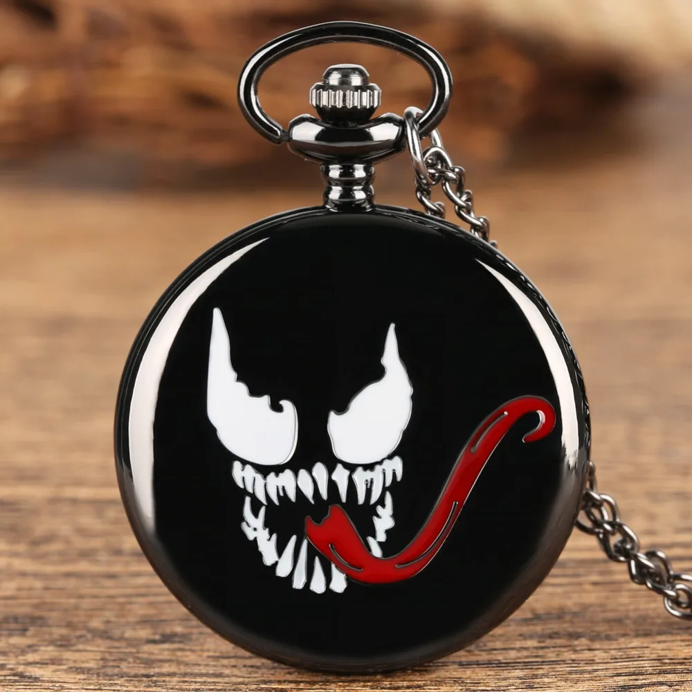 

Fashion Black Quartz Pocket Watch for Men Arabic Numerals White Dial Pendant Clock Male Funny Pattern Necklace reloj de bolsillo