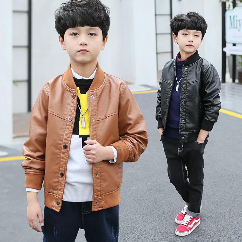 2018 Children PU Leather Jacket Boys Spring Autumn Faux Leather Coat