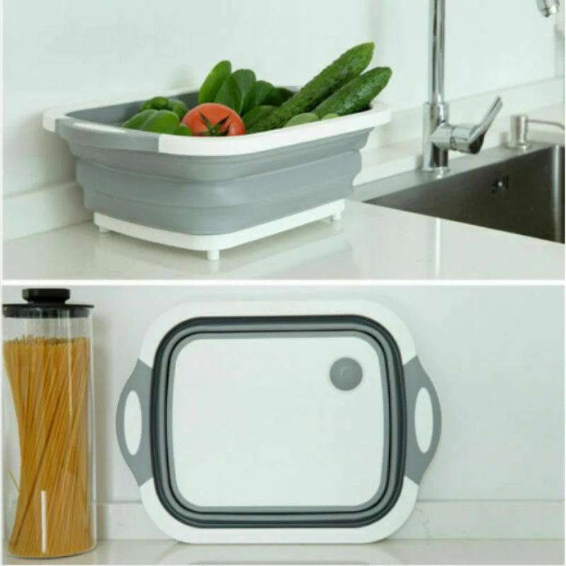 

2019 NEW Silicone Foldable Extended Drain Fruit Vegetable Basket Creavtive Kitchen Tools Gadgets Cleaning Bowl Box