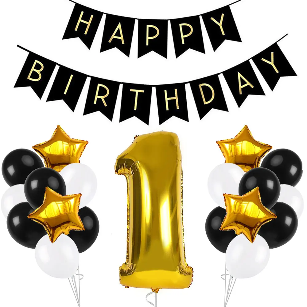 26 шт 1st День рождения украшения детский душ 1 Year Old фольга для дня рождения баннер из воздушных шаров для празднования первого дня рождения поставки - Цвет: Черный