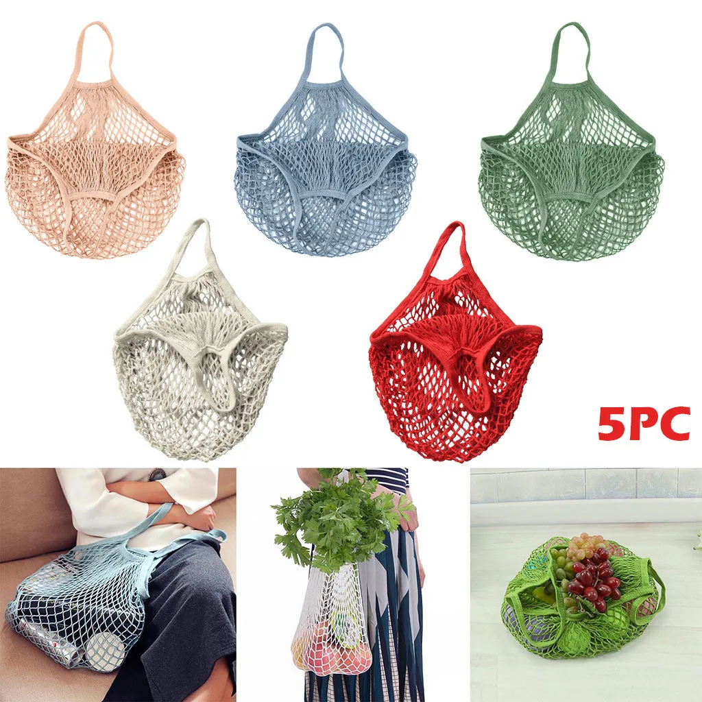

5PC 1PCS Mesh Net String Shopping Bag Reusable Fruit Storage Handbag Large Cotton Totes Shipping Bog foldable