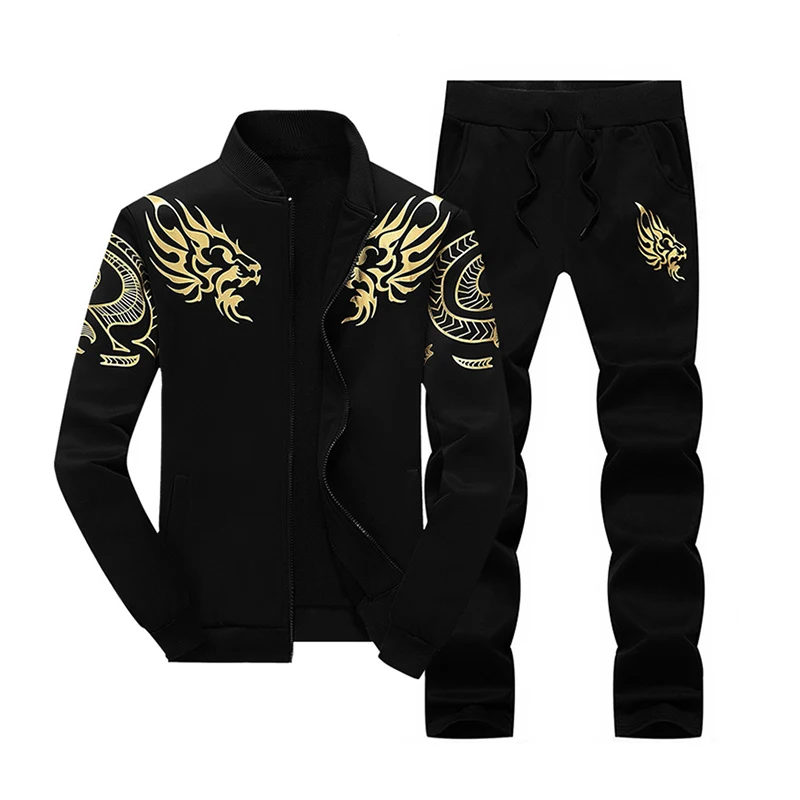 

Fashion Men's Autumn Set Two Pieces Casual Print Dragon Tracksuit Male Sweatshirts And Pants Suit Fleece Clothing Plus Size 4X
