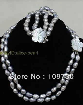 

Jewelry 00327 Fashion Set 2 Strands Grey Freshwater Pearl Necklace Bracelet hot