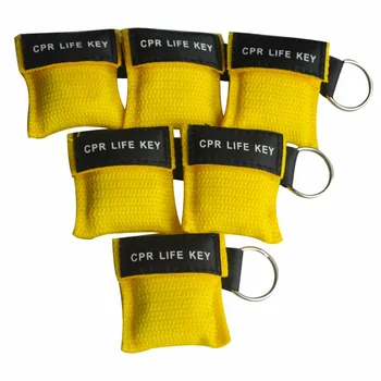 

50 CPR MASK WITH KEYCHAIN CPR FACE SHIELD AED YELLOW POUCH DISPOSABLE
