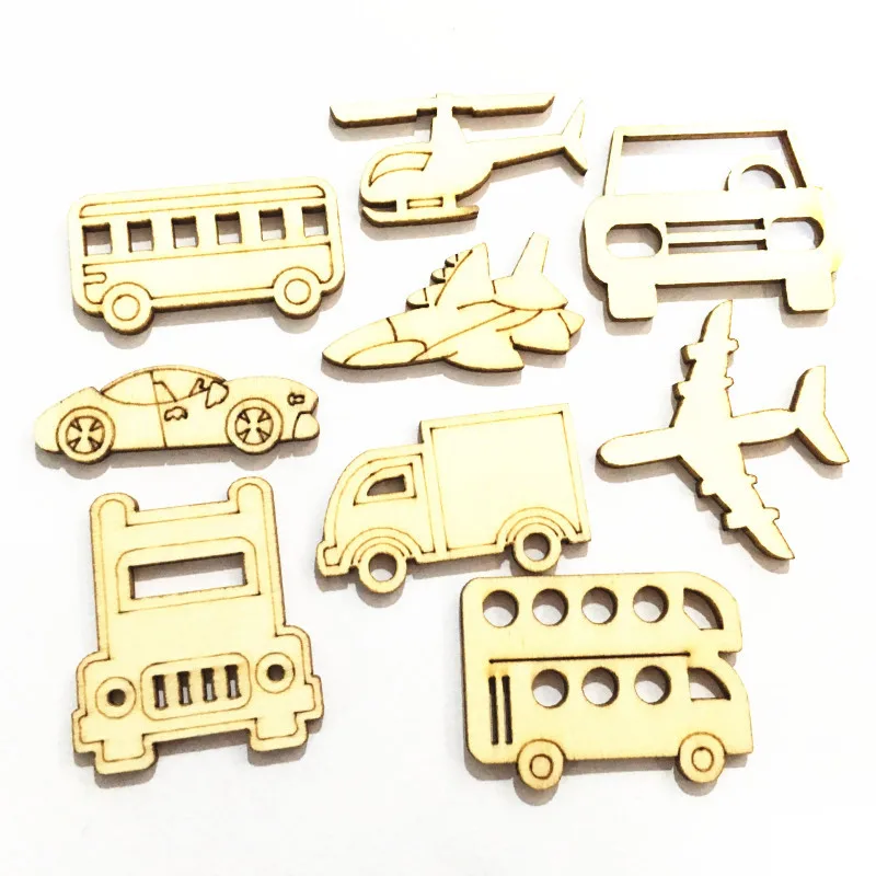 

30pcs Wooden Transportation Shapes Wood Design Plywood Sheet Unfinished Wooden Cutouts Craft DIY Decoration 4.5cm Mixed