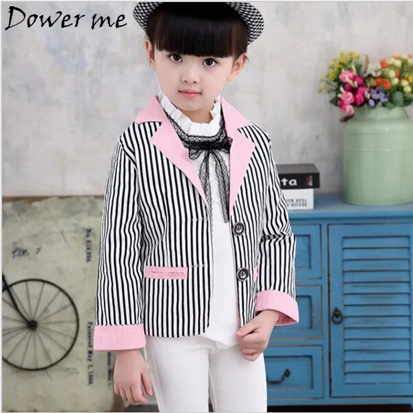 New Autumn Spring Striped Girls Blazer Jacket Fashion Kids Blazers
