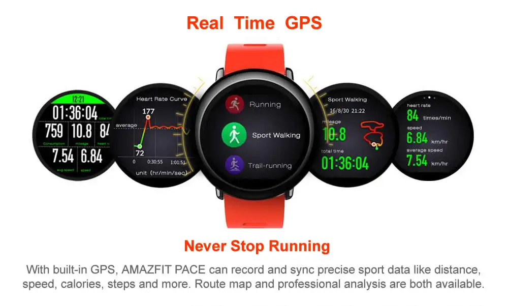 Оригинальные умные часы Huami Amazfit Pace, gps, умные часы, подходят для сна и настроения, водонепроницаемые Смарт-часы для Xiaomi, Android/IOS