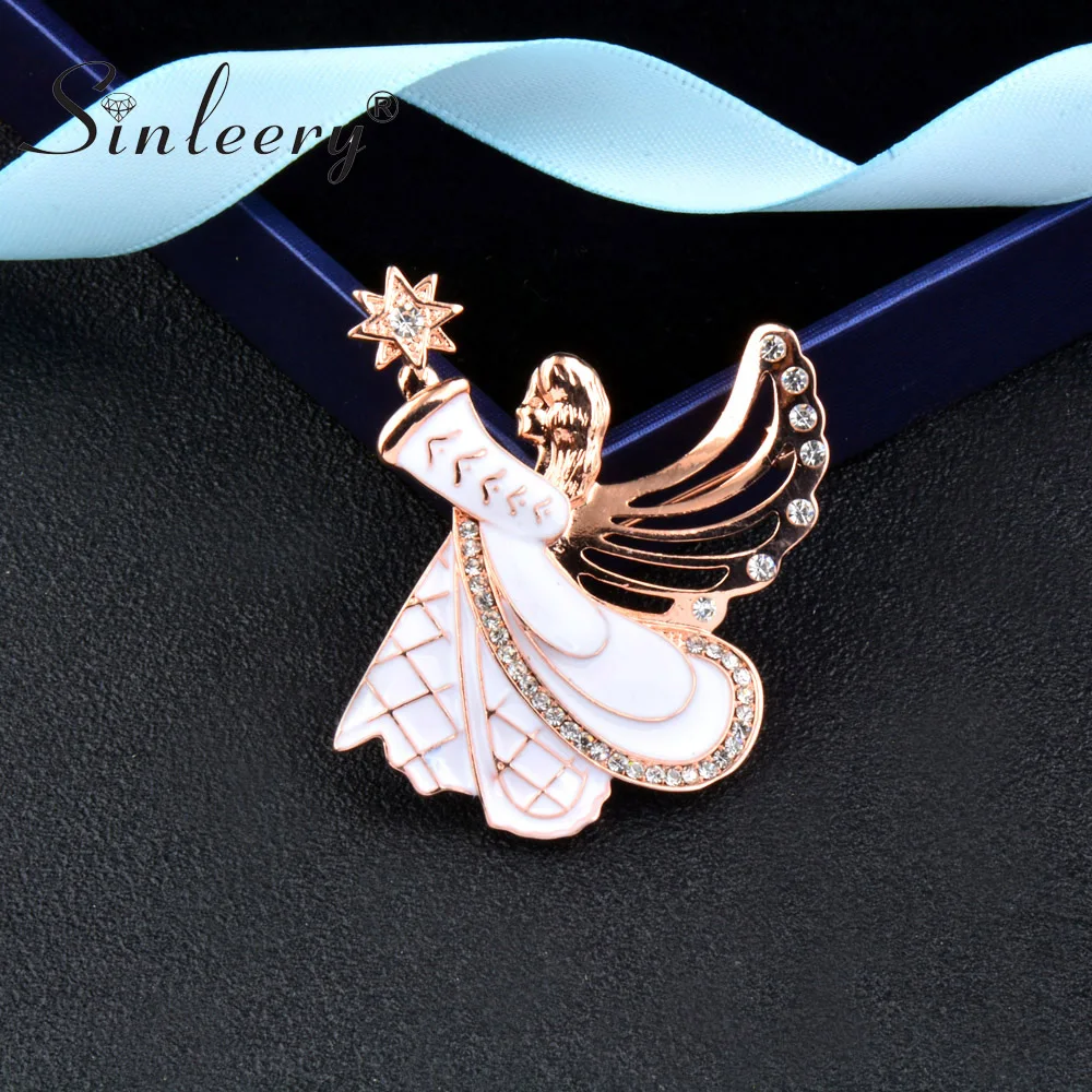 

SINLEERY Unique White Enamel Angel Wing Girl Brooch Pins Fashion Women Lapel Pin Jewelry Coat Accessories Gifts XZ070 SSD