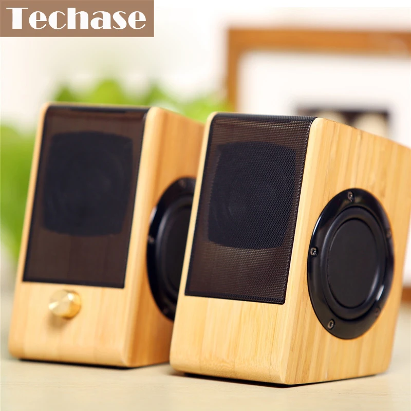 Techase Bamboo Computer Speakers HiFi Boxes Mini Speaker Caixa De Som
