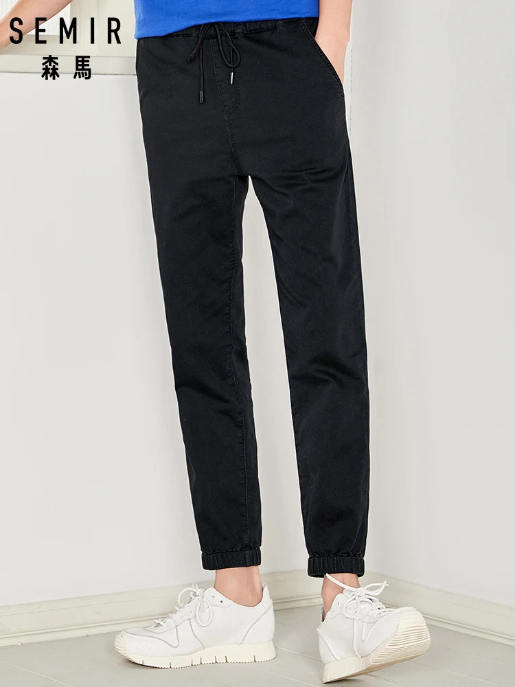 Goedkoop SEMIR Mannen Denim Pull op Joggers Tapered Been Katoen Blend met Elastische Trekkoord Taille Mannen Denim Joggingbroek Broek Zomer