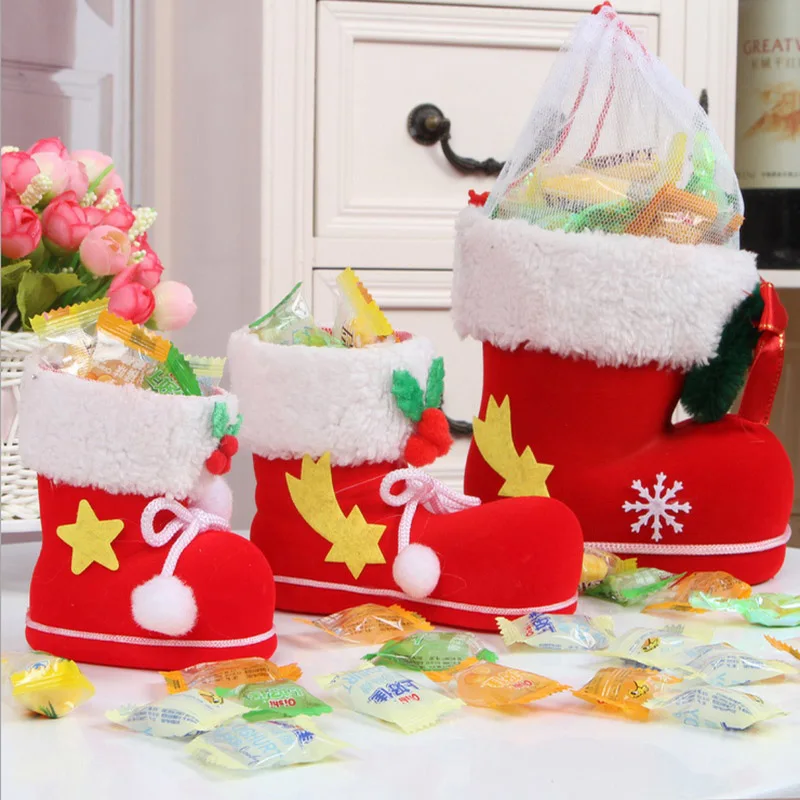 

4 Size Red Shoes Merry Christmas Gift Treat Candy Wine Bottle Bag Santa Claus Suspender Pants Trousers Decor Christmas Gift Bags