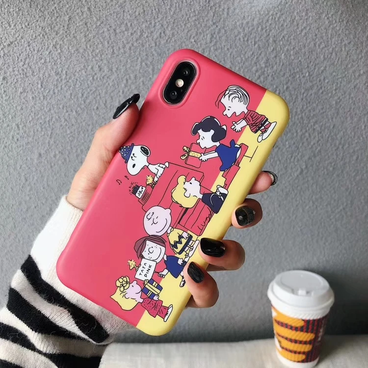 

Cute Snoopys Dog and Charlie Brown family matte case for iPhone XS MAX XR X 6 6S 7 8 Plus soft matte back cover funda