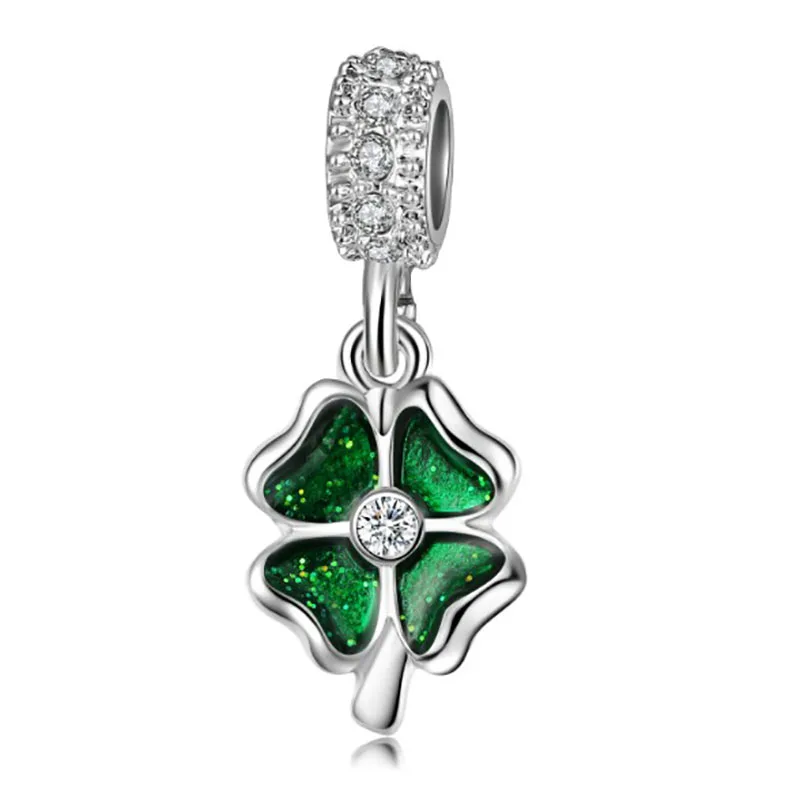 

1pc green fit charms plata de ley 925 original charm Bracelets jewelry clover bijoux bracciale beads DGB379