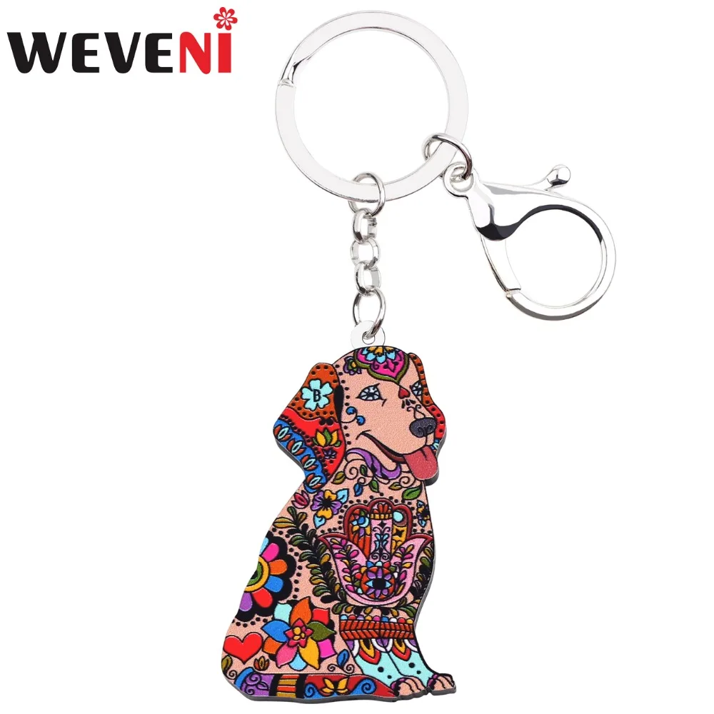

WEVENI Acrylic Animal Dog Jewelry Labrador Key Chain Key Ring Pom Gift For Women Girl Bag Charm Female Pendant Jewelry Drop Ship