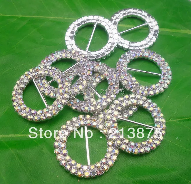 

50pcs 32mm Clear AB Glass Silver-plated bottom Rhinestone buckle,Crystal buckle,Round buckle full of crystal fit ribbon