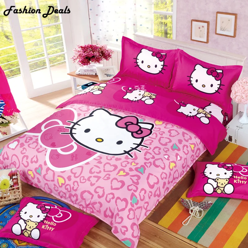 

Home Textile Hello Kitty Bedding Set Cartoon Cotton Bed Set for Kids 4pcs Include Duvet Cover Bed Sheet Pillowcase Free Shipping