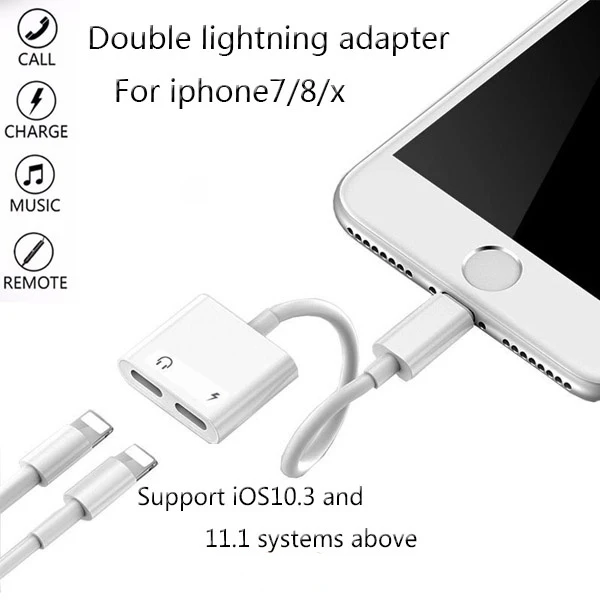 

WiHoo 2 in 1 Lightning Adapter Charging Audio Adapter For iPhone 8 7 Plus 10 X Charger Converter Headphone Adapter