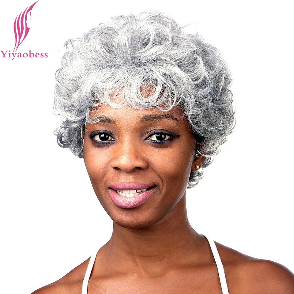 Yiyaobess 6inch Silver Grey Short Curly Wig Heat Resistant