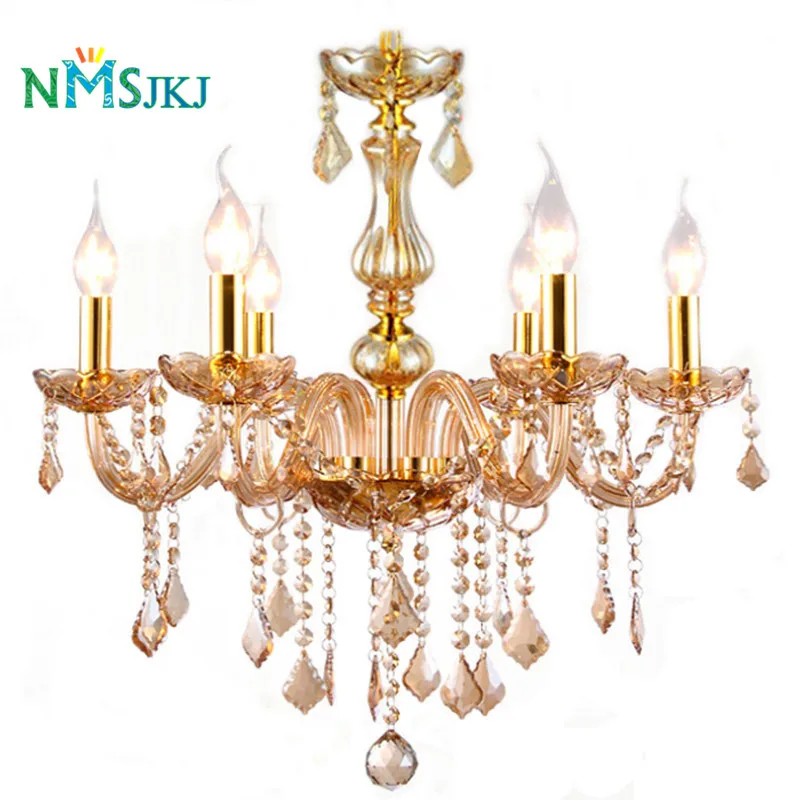 

High Quality Home Decorate Lighting Luxury Golden Metal& Amber K9 Crystal Chandelier Lamp for Room Foyer Living Room Restaurant