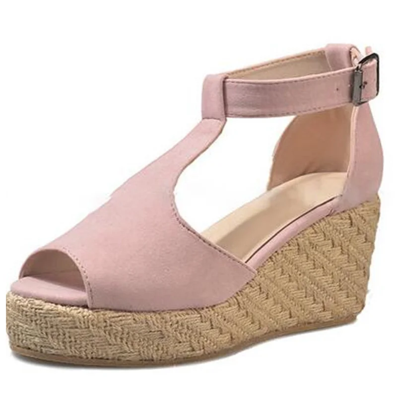 Plus Size Bohemian Women Sandals Buckle Strap Straw Platform Sandals Wedges Shoes For Women Chunky Sandals New Women Shoes