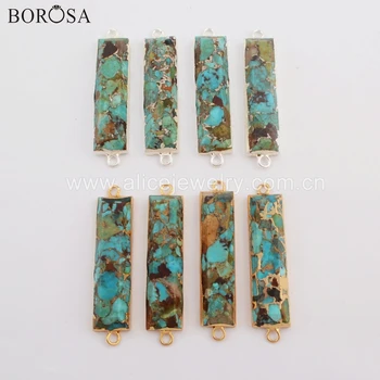 

BOROSA 4PCS High Quality Rectangle Gold Color Copper Turquoises Faceted Connector Double Charms Jewelry Findings G1763 S1763