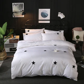 

2018 Summer bedding Embroidery singl size /twin/Queen /King size 3/ 4pcs bed linens bedding set stars bear cat bed cover set