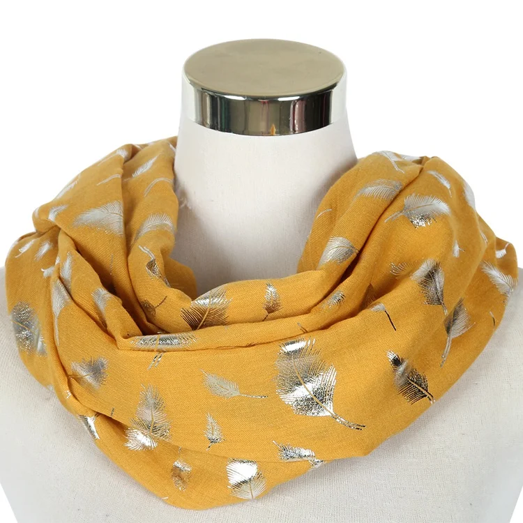 Yellow FOXMOTHER модные женские белые темно-синие желтые бронзовые фольга Серебряное перо кольцо шарфы шейный шарф блестящий платок - Цвет: Yellow