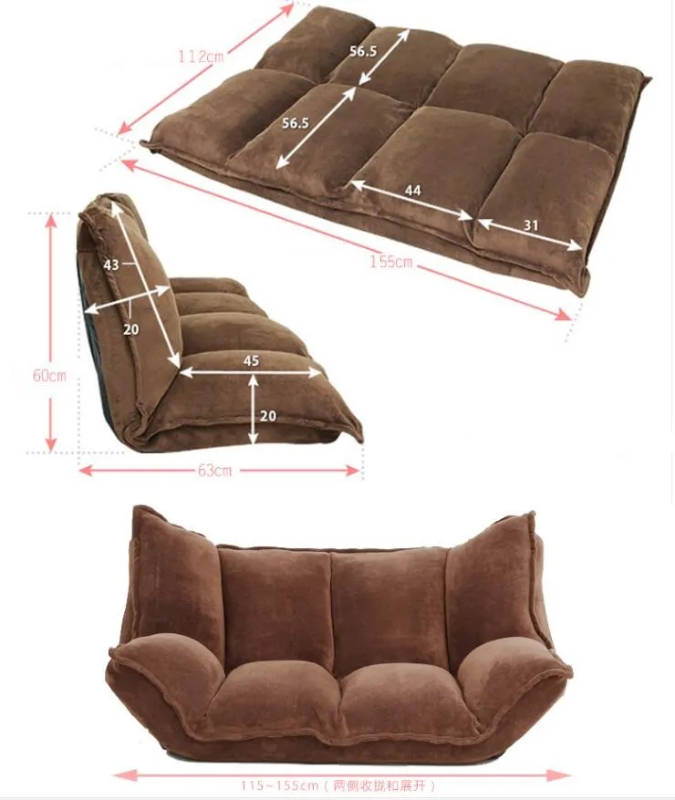 Newest Modern Design Floor Sofa Bed 5 Position Adjustable Sofa Japanese Style Furniture Living Room Reclining Folding Sofa