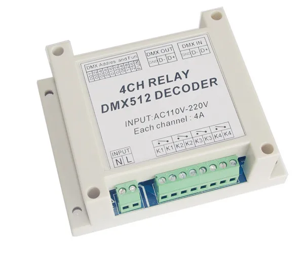 high quality 1 pcs DMX-RELAY-4CH dmx512 relays decoder controller use for led lamp led strip lights input AC110-220V