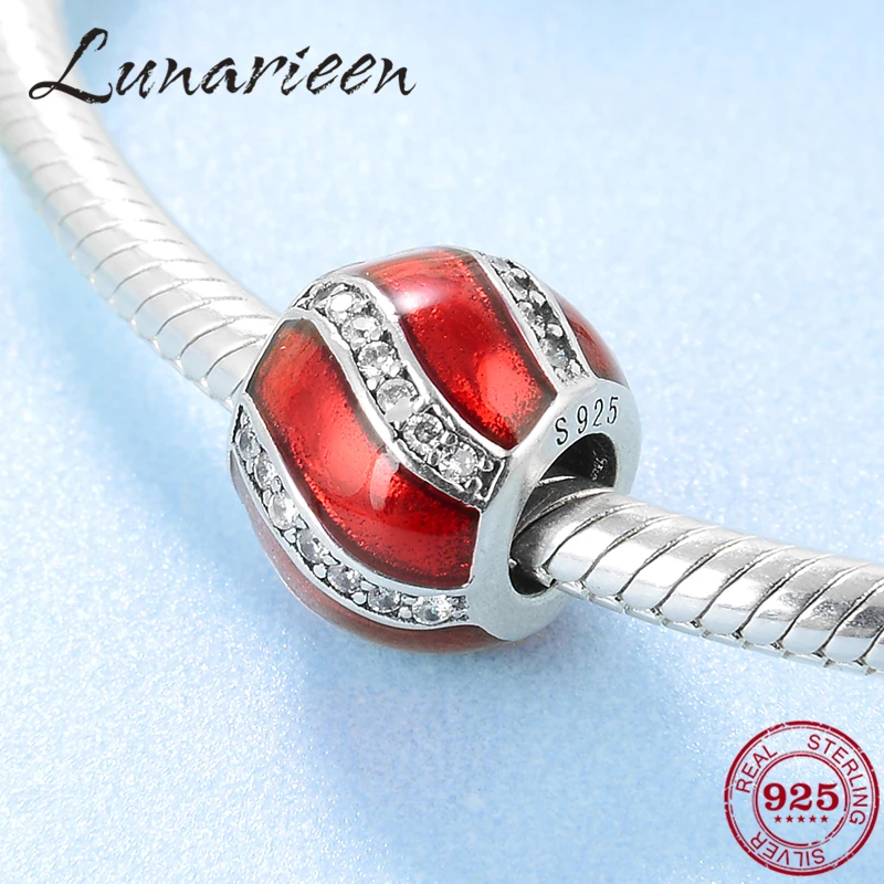 

New 925 Sterling Silver Fashion red wavy shiny zircon DIY round beads Fit Original Pandora Charm Bracelet Jewelry making