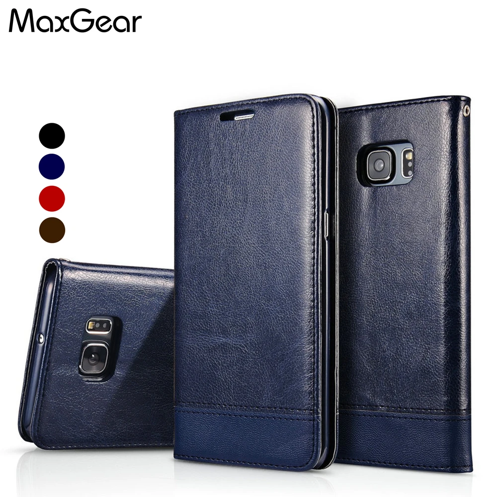 Чехол MaxGear для Samsung S6 Edge кожаный флип чехол Galaxy S7 S8 S9 Plus чехол|case cover|flip casecoque s6 samsung |