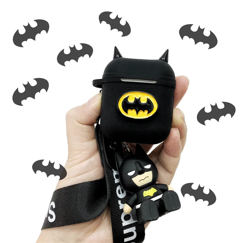 Силиконовый чехол с изображением черного Бэтмена для Apple Airpods, чехол, аксессуары, защитная крышка, чехол для Bluetooth наушников с куклой
