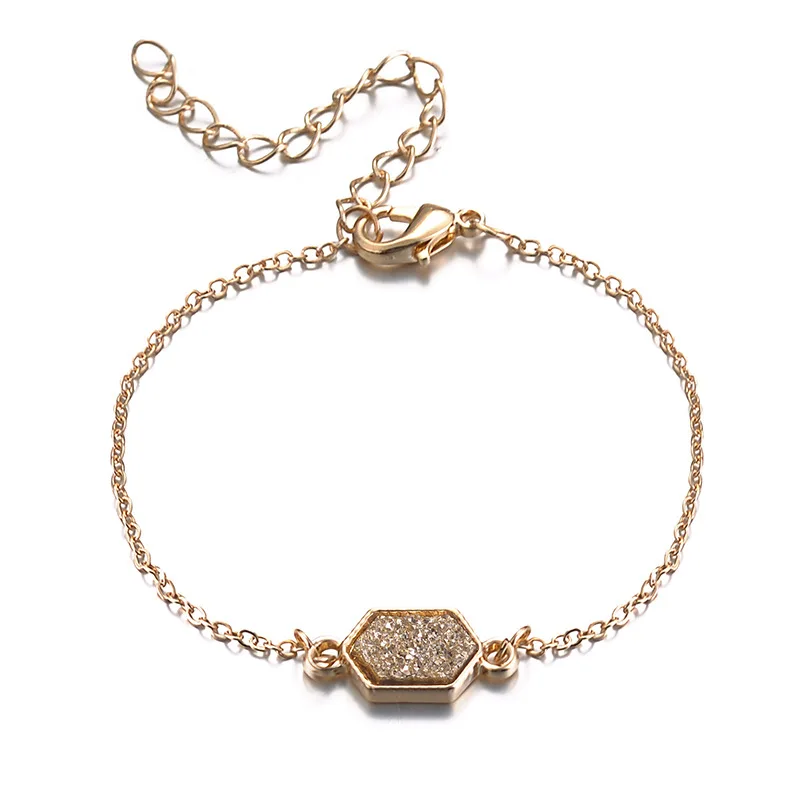 

Trendy Natural Stone Chain Bracelets Geometric Hexagon Resin Druzy Bracelet Bangle 2018 Gold Color Brand Jewelry For Women