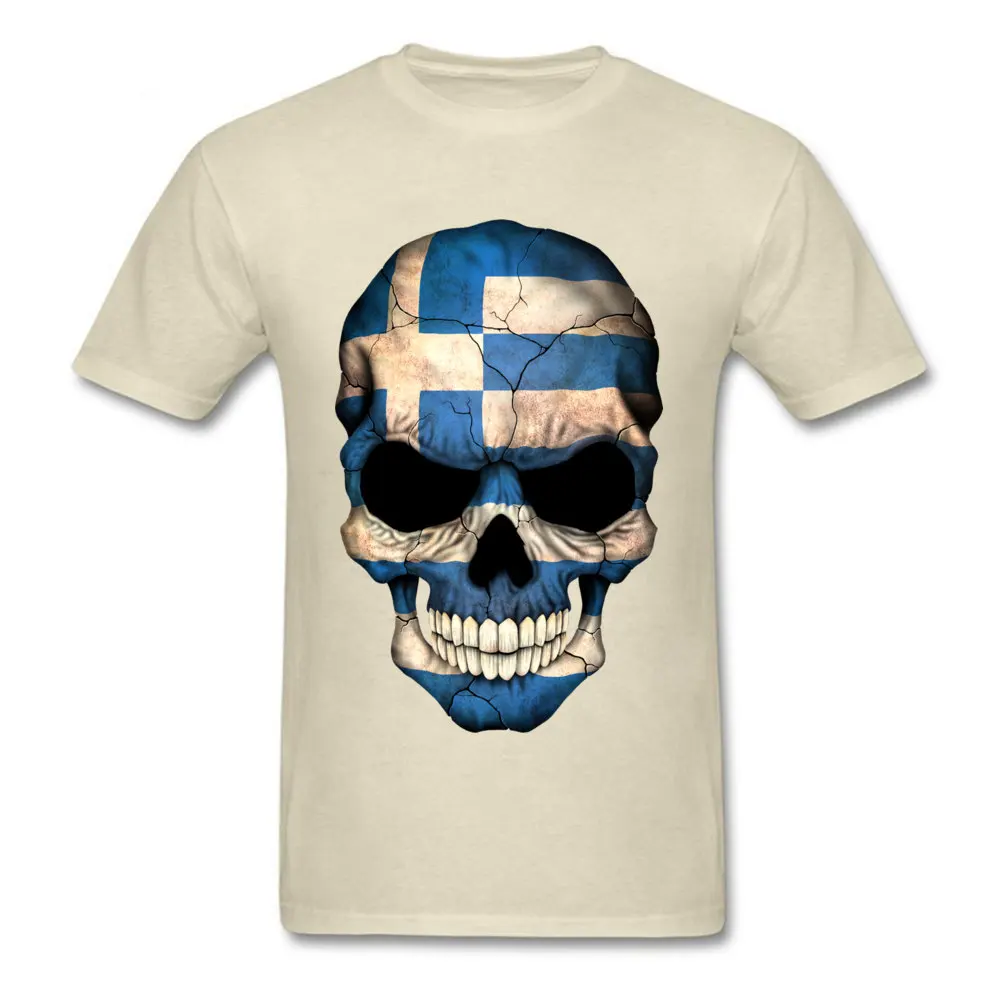 Tops T Shirt Greek Flag Skull Thanksgiving Day Latest Casual Short Sleeve 100% Cotton O-Neck Men's T Shirt Casual Tee Shirts Greek Flag Skull beige