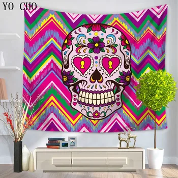 

YO CHO Hot! VIP Price Colorful Skull 3D Printed Tapestry Tapiz Pared Flores Modern Tapestry Picnic Cloth Beach Throw Rug Blanket