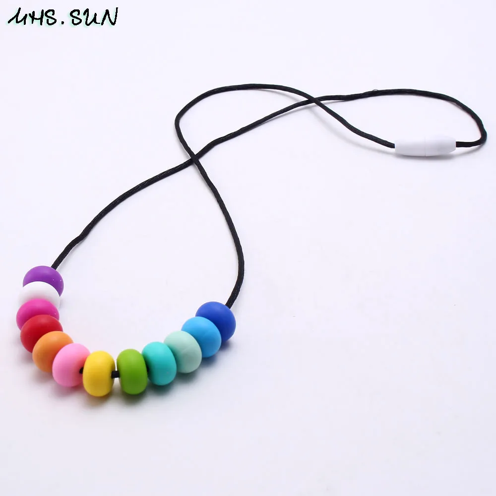 

MHS.SUN 5PCS Baby Rainbow Beads Silicone Necklace Infant Chewable Toy Teething Teehter Nursing Necklace Rope Chain Mommy Jewelry