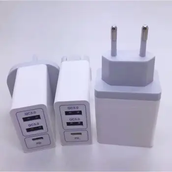 

10pcs Quick Charge 3.0 USB Charger QC3.0 US/EU/UK Plug Type C PD Plug Fast Charging Wall Mobile Phone Charger For iPhone Xiaomi