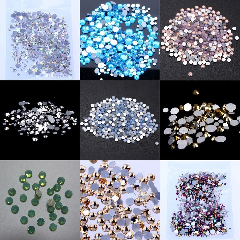 

Non hotfix Rhinestones FlatBack Glass Stone ss3-ss34 Glitter Faceted Strass for 3D Nail Art Decoration Jewelry making