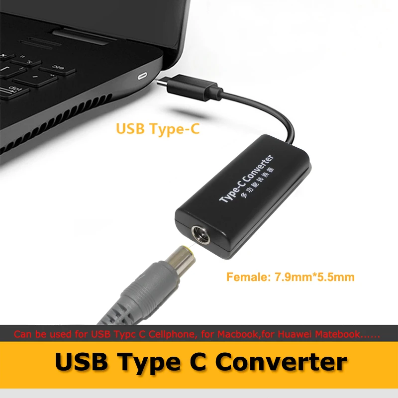 

Smart Dc Power Charger Adapter Connector Converter 7.9mm x 5.5mm to USB Type C Plug Converter for Lenovo Asus Hp Laptop Adaptor